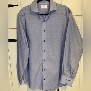 Lorenzo Uomo long-sleeve dress shirt featuring blue and white micro plaid print.